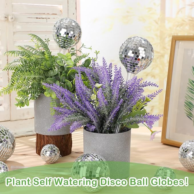 4 Pcs Plant Self Watering Disco Ball Globes 10.6 Inch Disco Self Watering Globes Automatic Drip Irrigation Devices for Indoor Outdoor Flowerpot Hanging Plants Home Garden