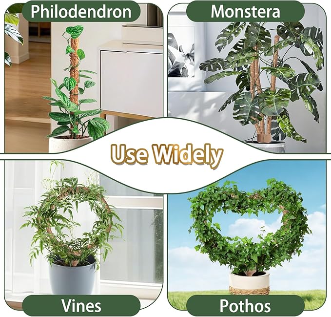 3 Moss Poles in 1, Bendable Monstera Plant Support, 30IN Tall Plant Stakes for Indoor Plants, Coir Pole Plant Support for Climbing Plants, Pothos, Philodendron-1 Pack
