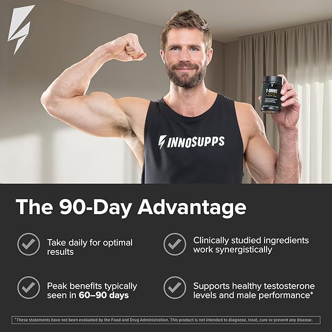 InnoSupps T-Drive Magnum Testosterone Booster Enhance Peak Performance Amplify Muscle Growth, Increase Libido & Energy Levels, Horny Goat Weed Tongkat Ali, Zinc, Fenugreek, Fat Burner 90 Caps/30 Days