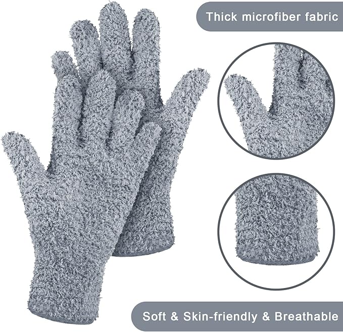 Patelai 3 Pairs Microfiber Plant Dusting Gloves Leaf Cleaning Gloves for Indoor Plants, Blinds, Furniture, House (Black,White,Gary,Small)