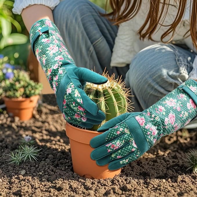 Trifabricy Gardening Gloves for Women, Breathable Leather Garden Gloves with Grip, Thorn-Proof Puncture-Resistant Work Gloves