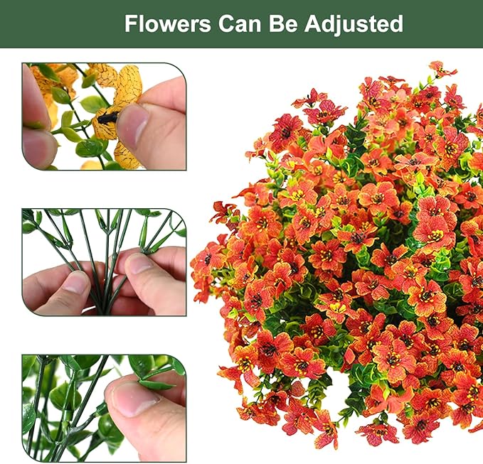 trytuny Artificial Flowers for Outdoor, UV Resistant Fake Silk Flowers, Realistic Faux Plants for Outside Indoor Porch Patio Window Box Planter Home Decor (16, Orange)