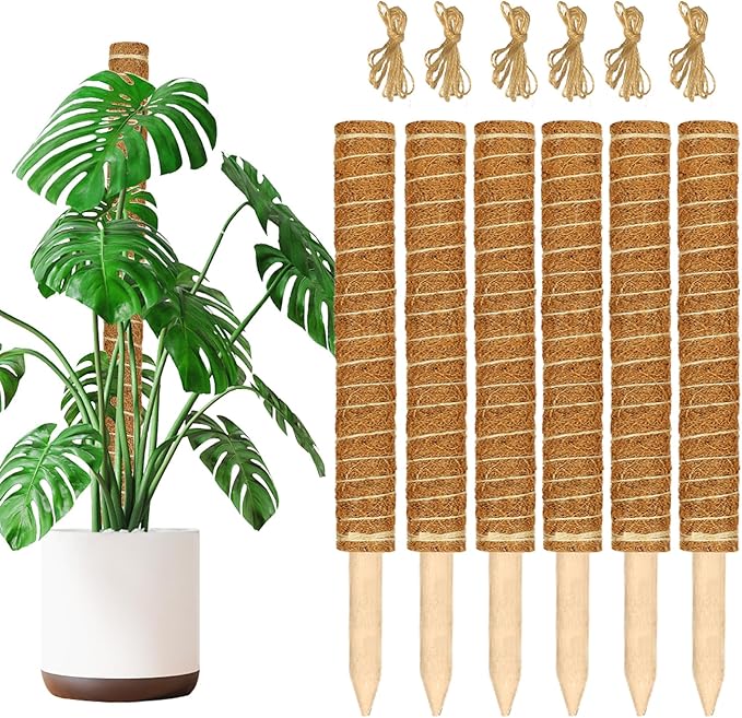 JJGoo Moss Pole for Plants Monstera,【6 Pack】 17 inch Plant Support Pole, Extendable Coir Totem Pole for Potted Plants Pothos, Train Indoor Climbing Plants to Grow Upwards