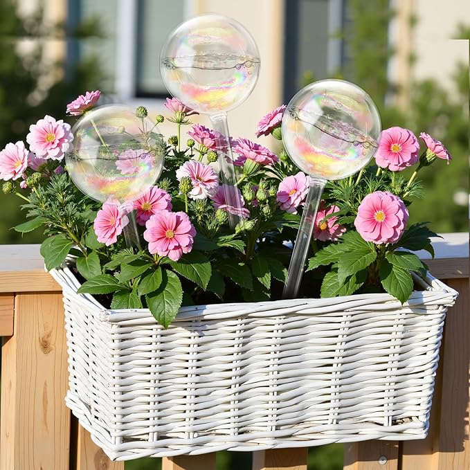 6 Pack Plant Watering Globes,Iridescent Rainbow Glass Self-Watering Bulbs,Large Watering Globe Planter Insert for Indoor & Outdoor Plants,DIY,Flowerpot,Hanging Plants,Home Garden
