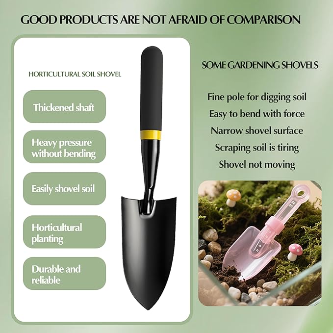 Garden Trowel - Metal Hand Shovel with Rubber Handle. This Garden Hand Trowel is Easy to use and Suitable for Soil Planting, Digging, transplanting and Outdoor Exploration Activities (Narrow Shovel)