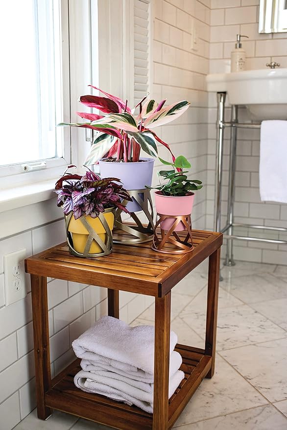 The HC Companies 6 inch Indoor Plant Pot with Stand – Small Taupe Curio Planter with a Geometric Stand in a Copper Finish