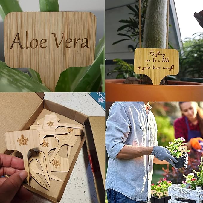 30-100pcs Personalized T-Type Bamboo Plant Tags,Custom Laser Engraved Bamboo Plant Stake,Custom Succulent Tag for Bridal Shower,Wedding,Plant Favor and More (T-Type 2.4x3.9inch)