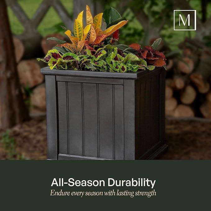 Mayne Cape Cod 20-Inch Square Planter – Self-Watering, Weather-Resistant Planter for Flowers – Durable Outdoor Design for Patio, Porch, or Entryway