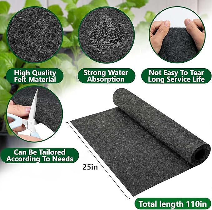 Adnee 2 Pcs 110 x 25Inch Automatic Plant Watering Mat, 3mm Thick Self Watering Capillary Mat, Felt Plant Water Wicking Mat for Seed Sprouting Hydroponics Potted Plants