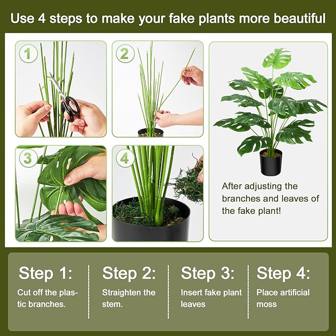 Guheake 28" Fake Plants Large, Artificial Floor Faux Monstera Plant with Planter for Home Office Decor Indoor