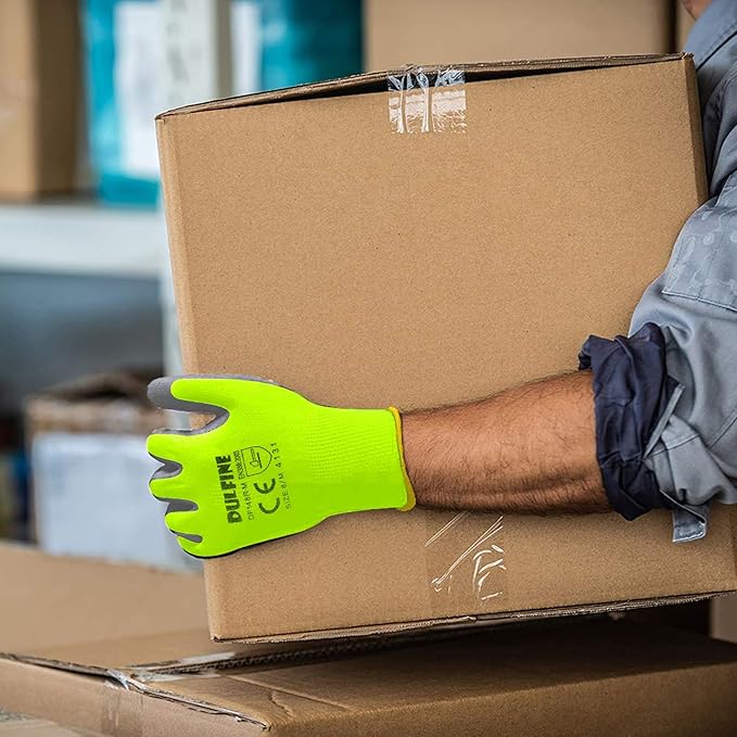 Safety Work Gloves for Men PU Coated 12 Pairs Bulk Pack,Hi-Vis Yellow Seamless Knit Glove with thin Polyurethane Coated Smooth Grip on Palm & Fingers,Ideal for General Duty Work (Small)