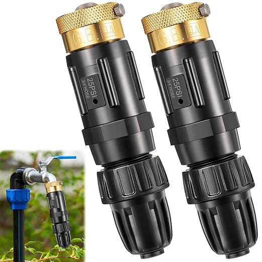 Feekoon 2 Set 25 Psi Drip Irrigation Faucet Adapter Kit 1/2'' Irrigation Tubing to 3/4'' Faucet Water Pressure Regulator Backflow Preventer with Filter, Drip System Parts