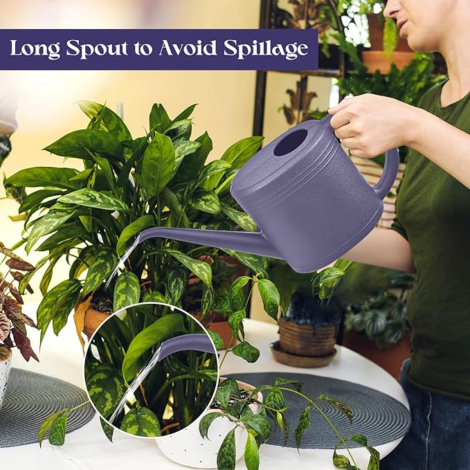 Plastic Watering Can for Plant Garden - with Long Stem - 1/4 Gallon - Purple