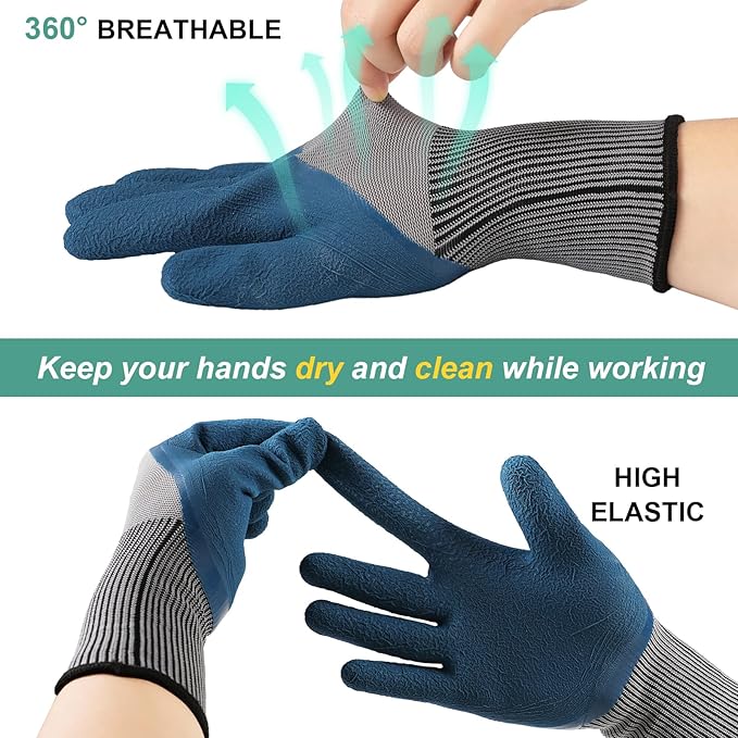 Trifabricy Garden Gloves for Women/Men - 6 Pairs Latex Gardening Gloves with Grip, Protective Work Gloves for Lawn Yard