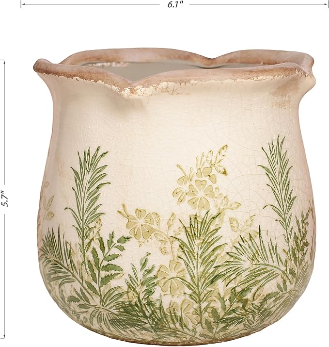 Xiaan Jiaju Cottagecore Ceramic Vase and Planter, 6 Inch Flower Pot with Drainage for Indoor House Plants, Country Cottage Garden Home Decor, Rustic Farmhouse Gift for Plant Lovers
