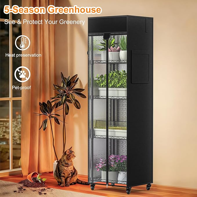 Small Greenhouse for Indoors, 5 Tier 15.7" L×11.8" W×62.3" H mini Greenhouse Outdoor, Indoor Adjustable Shelves