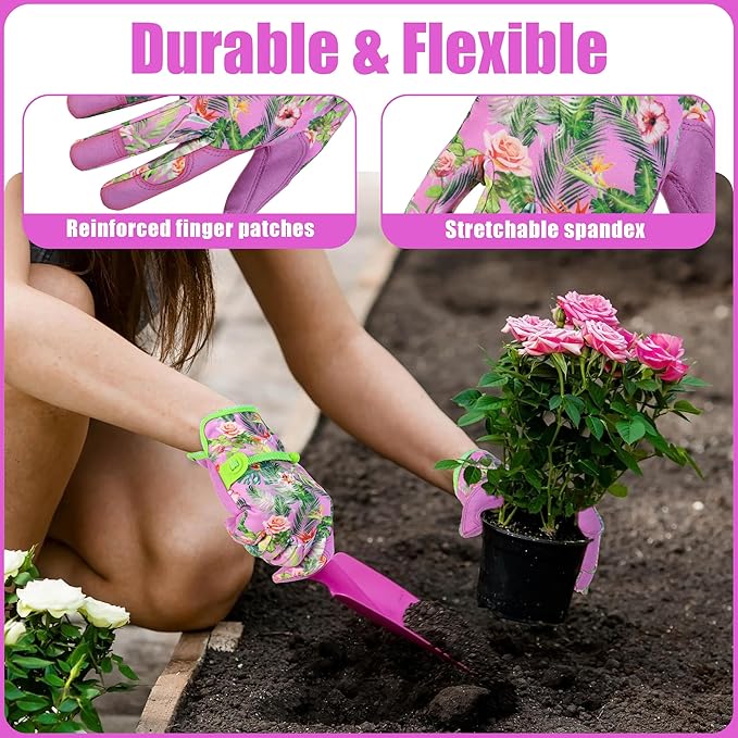 HANDLANDY Work Gloves for Women, Breathable Leather Gardening Glove for Yard Maintenance, Hand Protection with Touch Screen