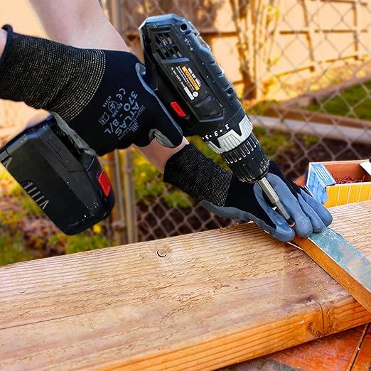 SHOWA Atlas 370B Professional Nitrile Work Gloves, Breathable High-Dexterity Precision Grip for Landscaping, Gardening & Assembly, General Purpose Gloves, Black, Large, 12-Pack