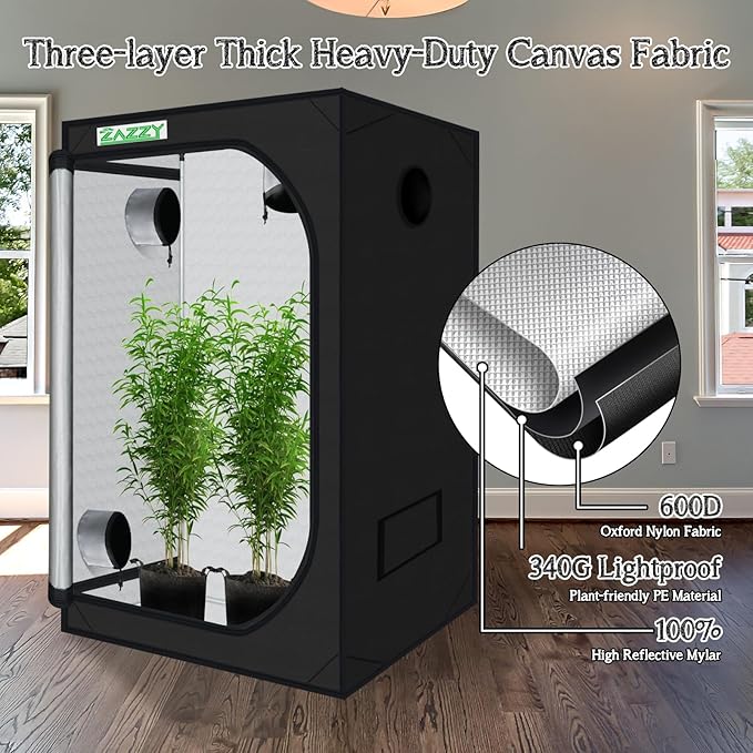zazzy Grow Tent, 48"x48"x78" Growing Tents for Indoor Plant 600D Mylar Hydroponic Grow Tent High Reflective Growing Tent Room for Indoor Plant Fruit Flower Veg