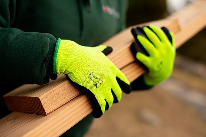1516 6 Pairs Pack Premium High Visibility Low emissions Green Work and gardening Gloves for Men and Women.MicroFoam Textured Coated Palm and Fingers Gloves for Gardening Work, Size Large (Pack of 3)