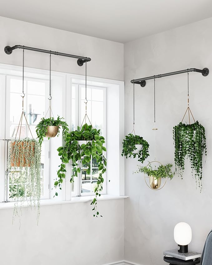 SOFITORG Plant Haning Rod, 2 Pack Hanging Planters for Indoor Plants with 3 Chains, Wall Plant Hanging Bar for Window Celling, 38.2 Inch, Metal Black, Pots Not Included