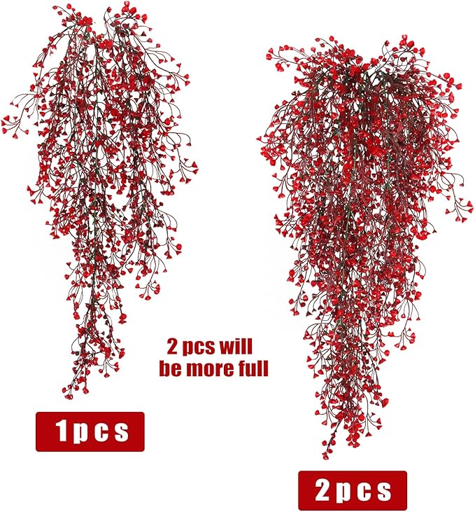 RECUTMS Vine Plant Fake 4 Pcs Ferns Artificial Plants Large Faux Hanging Plant Artificial Hanging Plants Wall Plants Fake Ivy Room Decor Home Garden Wedding Party Indoor Outdoor Decorations(Red 4P)