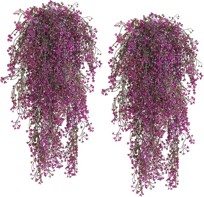 RECUTMS Artificial Hanging Plants Fake Hanging Vines Boston Fern Greenery Hanging Wall Plants for Home Room Garden Wedding Outside Decoration (Fuchsia 4P)
