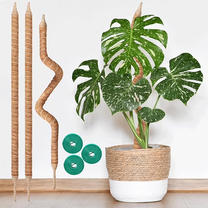 3-Pack 28in Moss Pole for Plants Indoor, Bendable & Sturdy Fishbone Cactus Plant Stake for Monstera, Pothos Vines, Philodendron & Indoor Tropical Houseplants, Made for Coco Coir