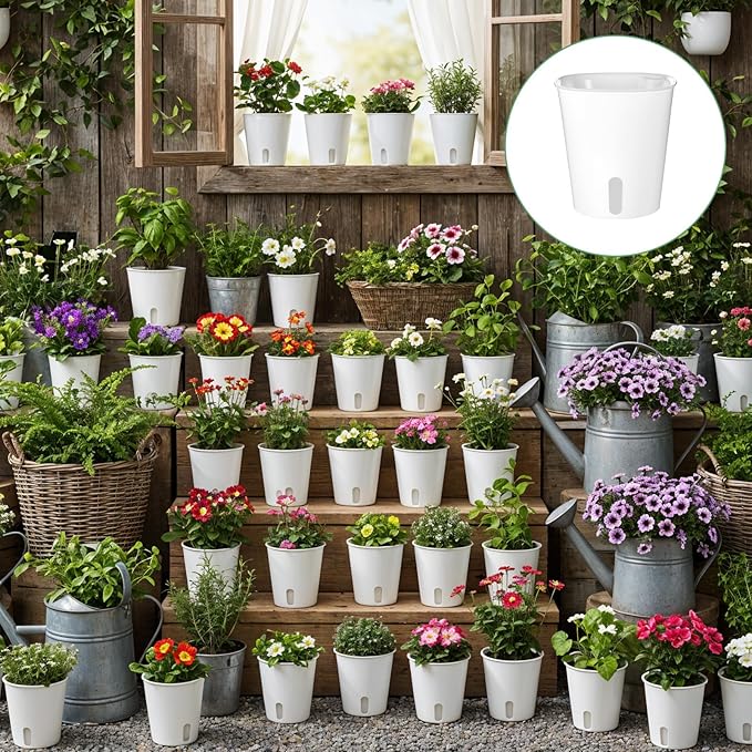 Kifmurase 20 Pcs Self Watering Pots for Indoor Planters, 3 Inch Plastic Self Watering Planter Pot Garden Flower Pots with Water Level Indicator Vents for Succulents (White)
