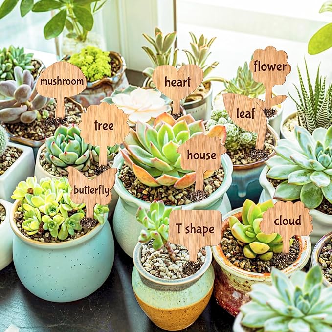 Elsjoy 90 Pack Bamboo Plant Labels, 9 Styles Cute Plant Tags Garden Markers, Wooden Garden Labels for Seeds, Herbs, Vegetables, Gifts
