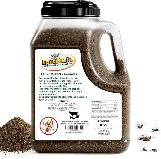 ForceField Natural Mosquito Yard Treatment - Repellent Granules for Backyard Mosquito Control | Pet Safe, DEET-Free Outdoor Control | Long-Lasting Barrier for Lawns, Patios, & Barns 3 LB