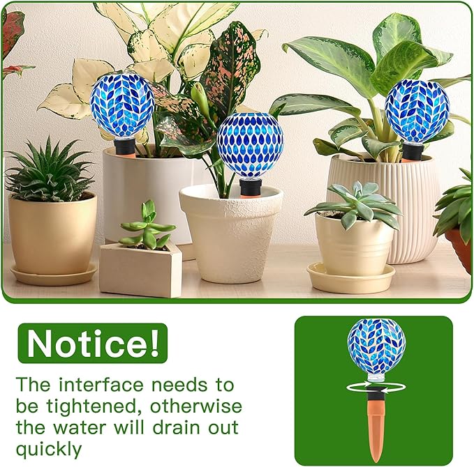 VOREEN Blue Mosaic Self Watering Globes 2 Pack, 500ml Handmade Glass Terracotta Plant Spikes, Automatic Self Watering Devices for Indoor Outdoor Pots, Decorative Water Saver Gift for Garden Lovers