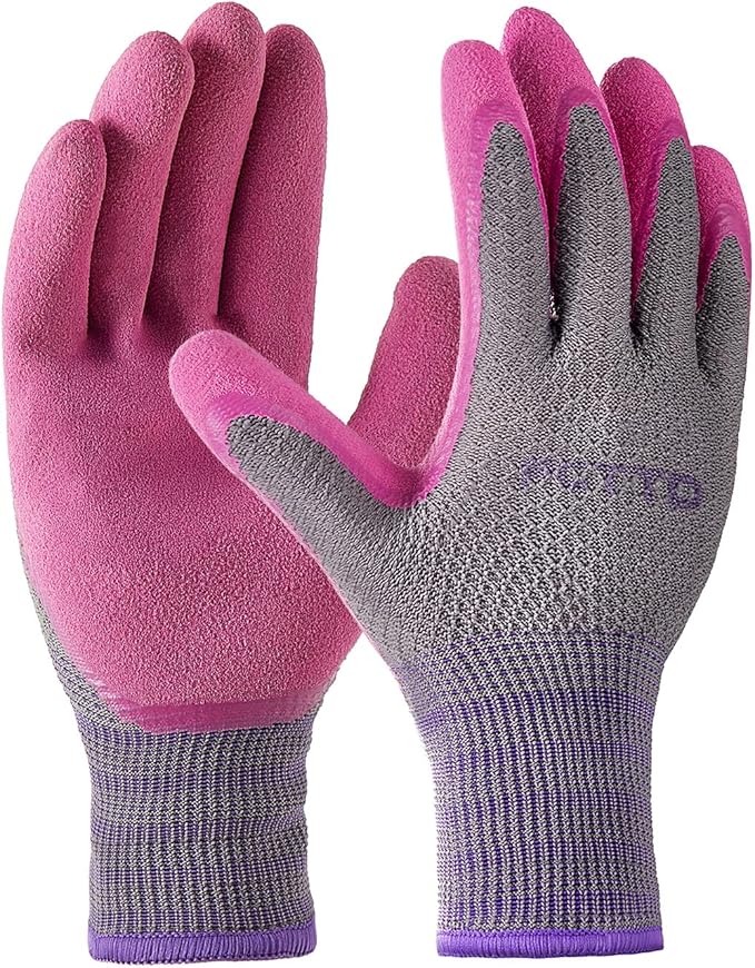 Gardening Gloves for Women 6 Pairs, Garden Gloves for Pruning Flower Rose, Weeding, Digging, Raking, Flower gloves with Rubber coating (Small, Pink)