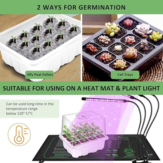 YAUNGEL Seed Starting Trays, 10 Pack 120 Cells Thicken Seed Starter Tray Kit with Humidity Dome/Heightened Lids Durable Growing Trays for Greenhouse & Gardens, White