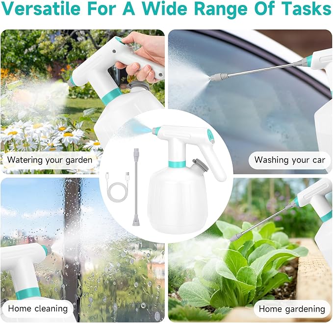 SANLIKE Electric Spray Bottle 2L Pump Sprayer Plant Mister, Automatic Watering Can Rechargeable Battery Powered Pressure Bottle with Adjustable Spout 2 Spray Types for Garden, Fertilizing, Cleaning