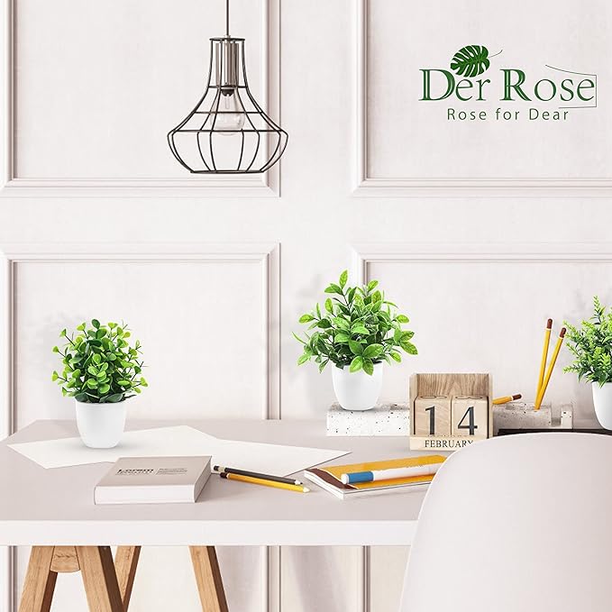 Der Rose Faux Plants Indoor, 4 Pack Small Fake Plants Mini Artificial Plants in Pots for Home Office Shelf Farmhouse Bathroom Decor