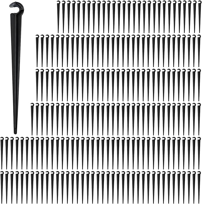 RedChili 210 Pack Irrigation Support Stakes for 1/4 Inch Drip Tubing, 1/4" Drip Tubing Hold Plastic Stakes Quarter Inch Drip Line Holder Fittings for Lawn Raised Bed Greenhouse Plant Watering System