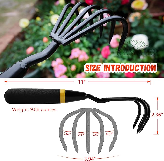 Kemaier Stainless Steel Hand Cultivator - Garden Rake: Great for Heavy - Duty Soil Loosening, Planting and Weed Removal