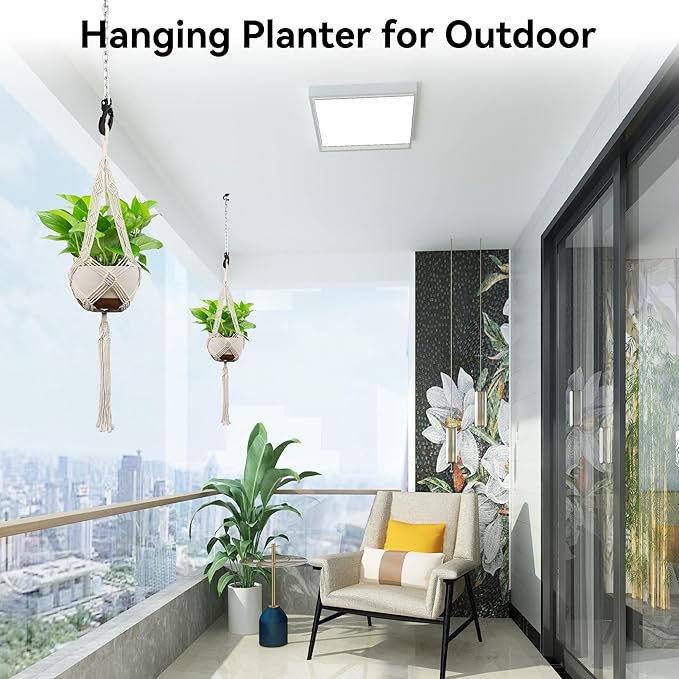 USLAI Macrame Plant Hanger Indoor Outdoor, Up to 4-12 inch Pot, Heavy 20lb Planters, Extra Long Strong Hanging Planter Basket Holder, Boho Home Decor, 42+42 Inch, Ivory (POTS NOT Included)
