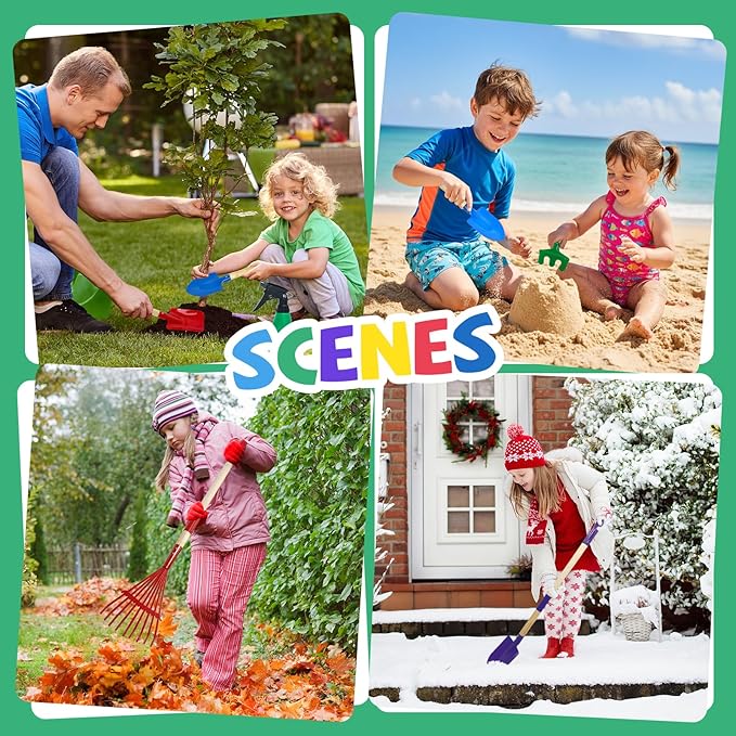 VICHTOP 9Pcs Kids Gardening Tools Set - Toys with Shovel, Rake, Hoe and Leaf Rake for Outdoor Backyard Play, STEM Educational Toys, Ideal Christmas Birthday Gifts for Toddler Boys & Girls Ages 3 4 5