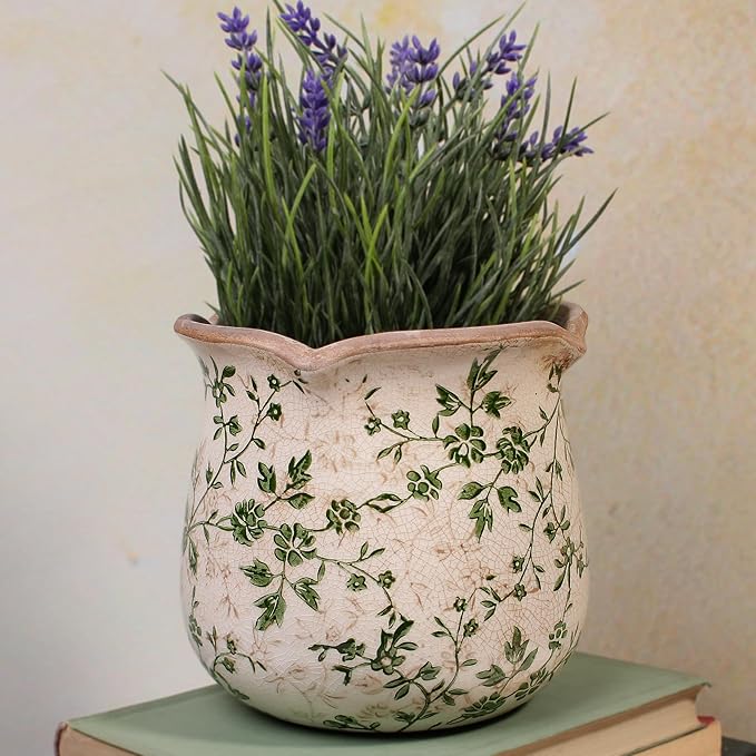 Xiaan Jiaju Vintage Ceramic 6.11'' Plant Pots, Decorative Vase for Indoor Garden, Room & Home Decor, Sage Beige