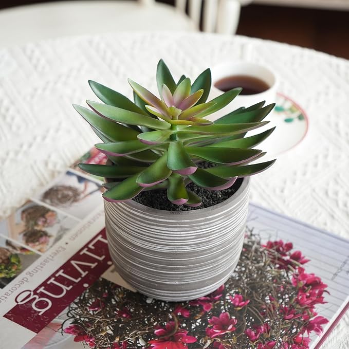 Jahe Fake Outdoor Plants, 7.5” Fake Plant Agave in Cement Bowl, Artificial Succulent Plants for Home Decor Office Desk Bathroom Livingroom Boho Shelves Decoration, Table Centerpieces