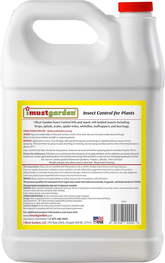 I Must Garden Insect Control: Kills & Repels Aphids, Whiteflies, Mites, Gnats, and More - 1 Gallon Ready to Use Refill