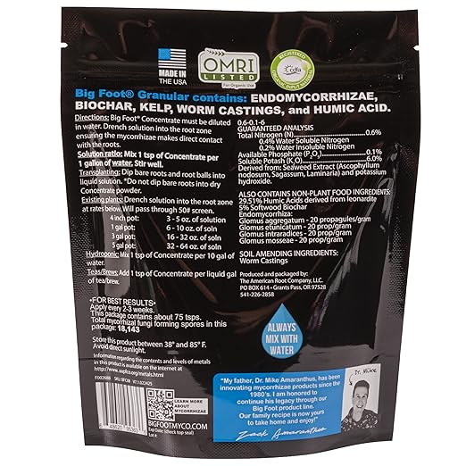 Big Foot Mycorrhizae for Plants, Potted Plants and Gardens - Concentrate Fully Dissolves in Water, Year Round Organic Fertilizer for Root Growth and Healthy Soil - 8 Ounces of Mycorrhizal Inoculant