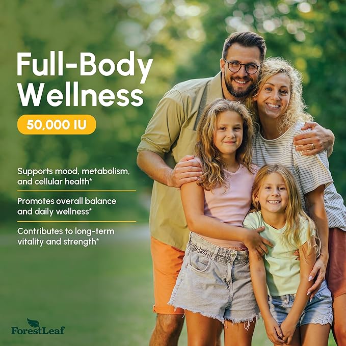 ForestLeaf Vitamin D3 50,000 IU | VIT D - Kosher VIT D3 Vitamin D Supplement for Women and Men | Bone Health, Teeth, Immune Support | Weekly Dose, 2-Year Supply, 120 Caps