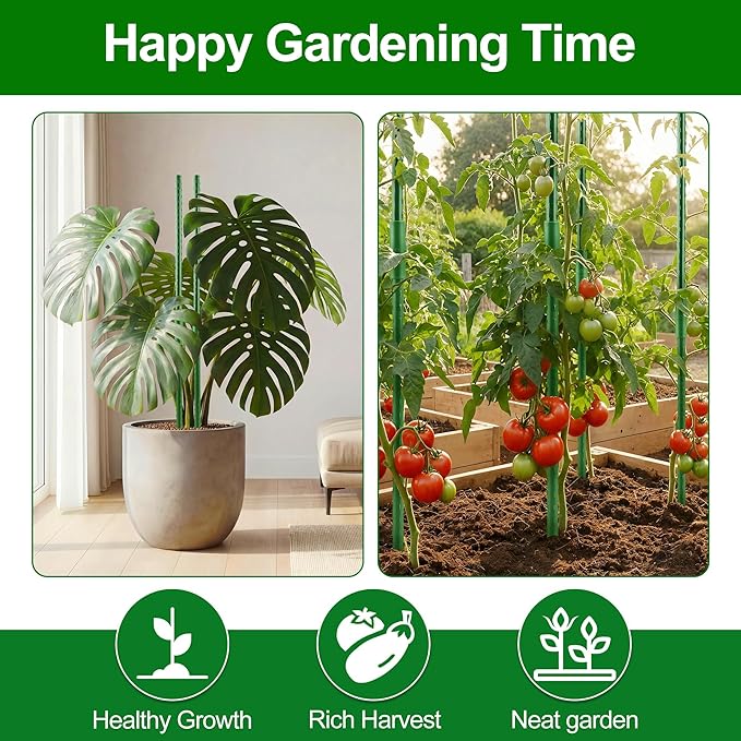 WAENLIR 16 Inch 72 Pack Extendable Garden Stakes Kit, DIY 4ft 5ft 6ft 7ft 8ft Plant Support Stakes with Connectors and Clips, Plastic Coated Metal Sticks for Tomato Indoor Outdoor