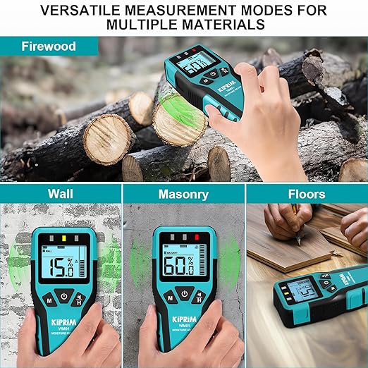 Kiprim Pinless Moisture Meter Home Moisture Level Tester Damp Meter for Floor,Wood, Walls, Concrete – Accurate Non-Destructive Testing Moisture Meter WM01