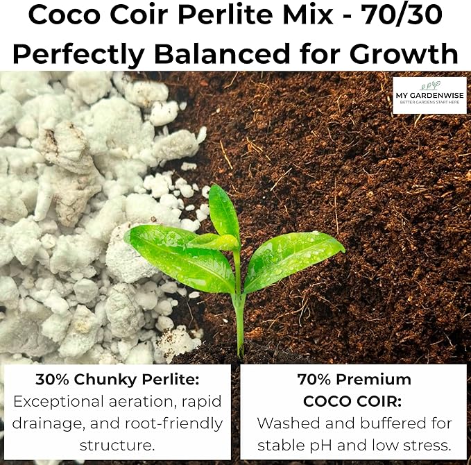 GARDENWISE Coco Perlite - Coco Coir Perlite Mix - 70/30 Growing Media - Hydroponic, Indoor & Outdoor, Grow Bags & House Plants (20 quarts - 0.75 cu ft)