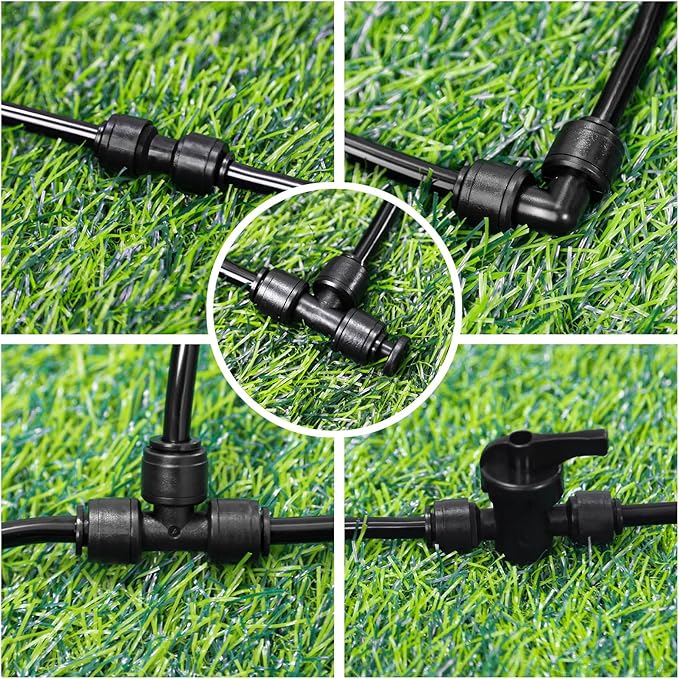 1/4 Inch Drip Irrigation Fittings, 40 Pieces Push-to-fit Connection Parts for 1/4" Irrigation Tubing Leak Free Drip Line Connectors Kit for Garden Lawn Irrigation System