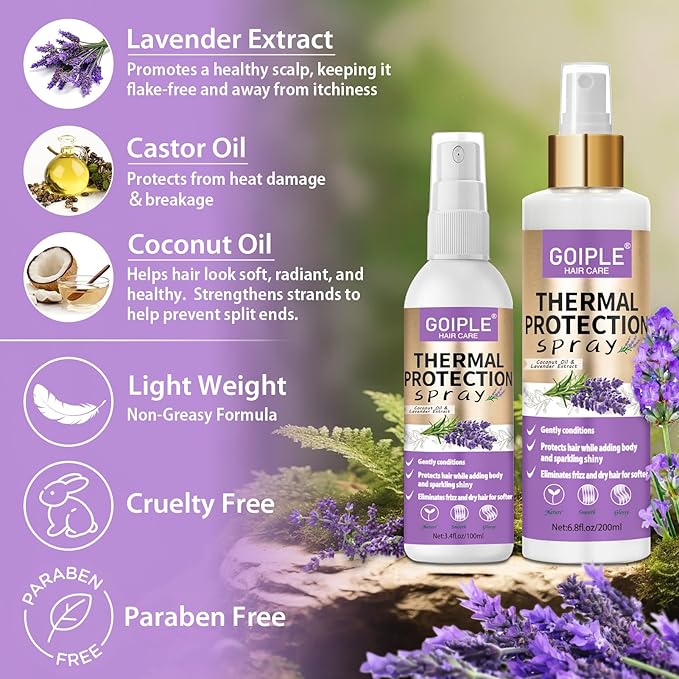 10 in 1 Heat Protectant Spray for Hair Protectant Product- Lavender Hair Heat Protectant Treatment - Repair 450°F Thermal Protector- Nourishing Formula Heat Protection Spray for Damage & Tame Frizz